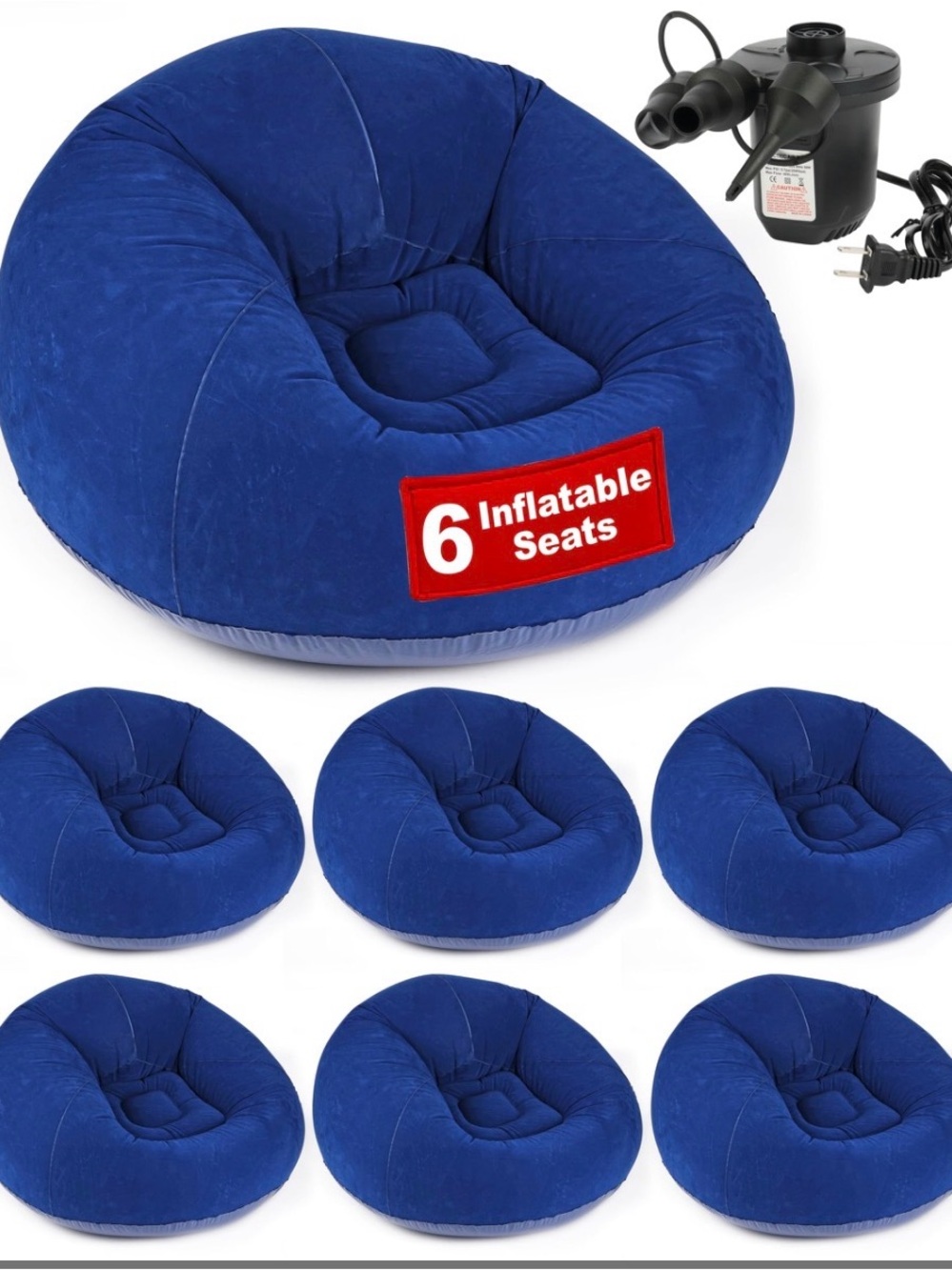 6-Pack Inflatable Velvet Lounge Seats – Deep Blue